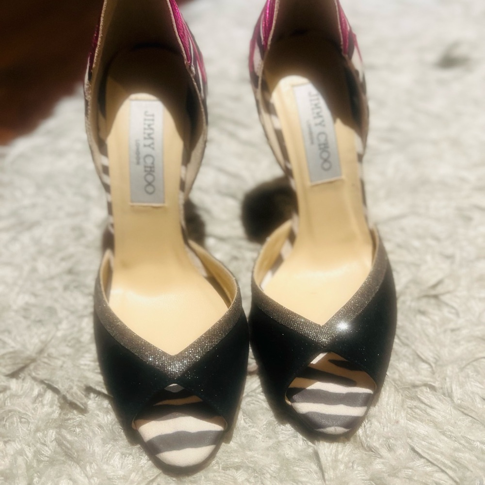 Jimmy Choo d’orsay Black and Pink Women's Peep Toe Heels Authentic - Picture 6 of 12